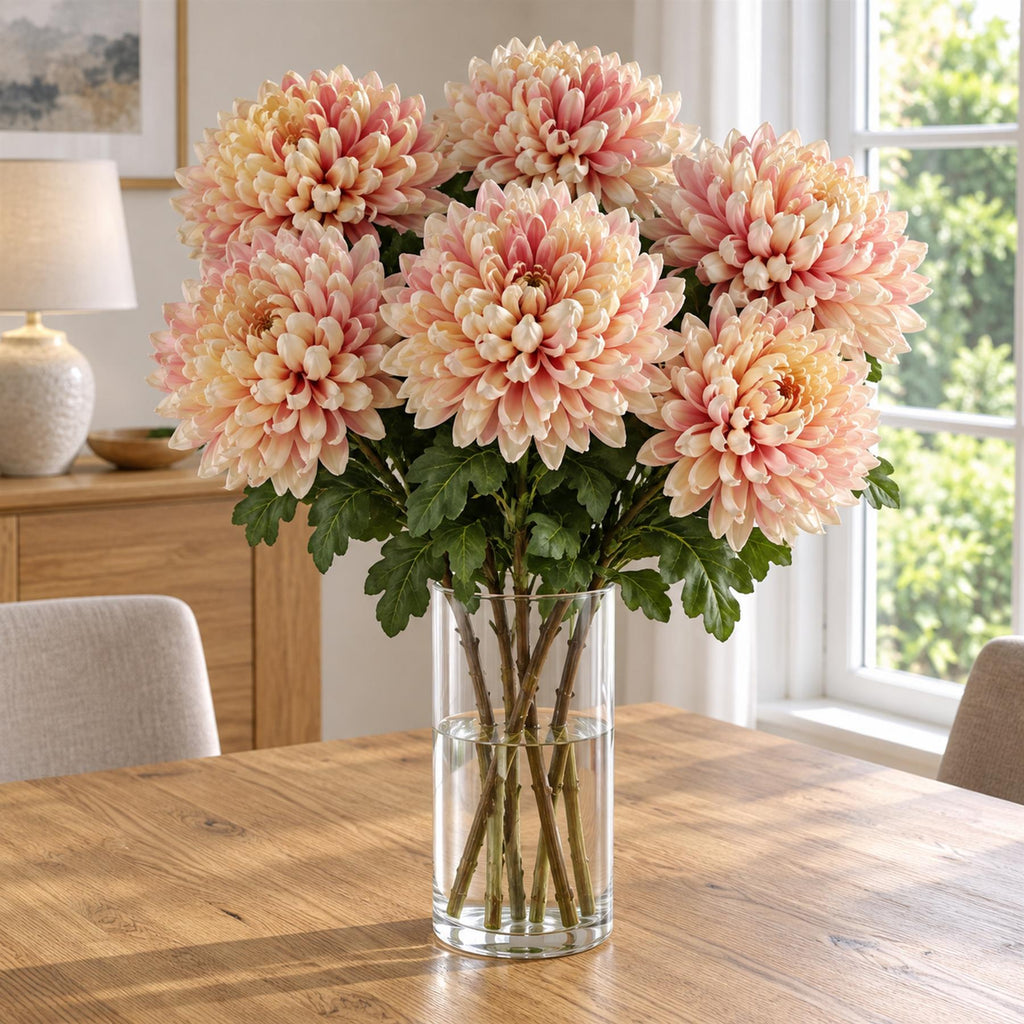 Pack of 6 x 75cm Extra Large Reflex Chrysanthemum - Pink styled in a room
