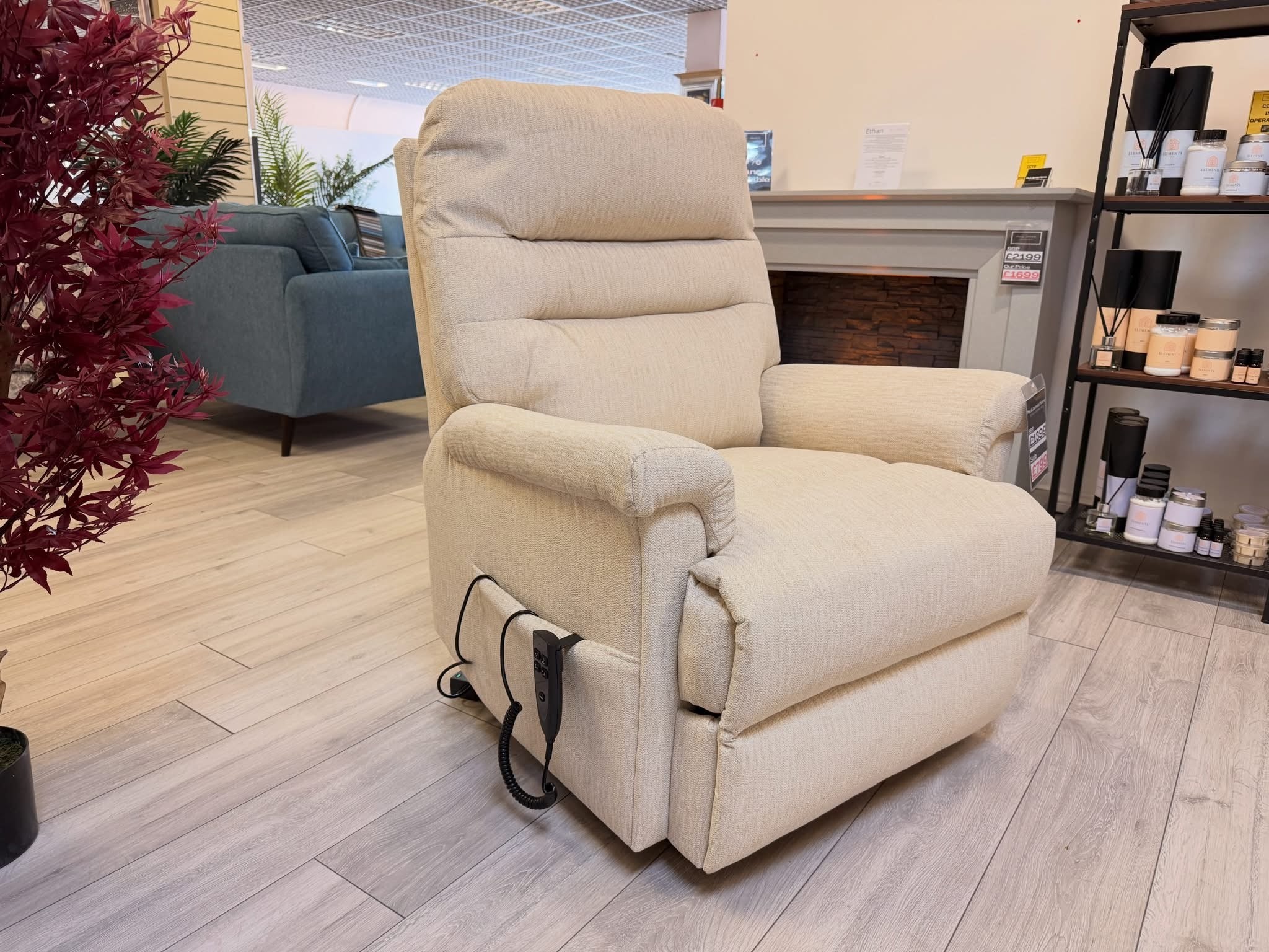 Serenity Lift & Rise Recliner Chair – Natural Beige Fabric