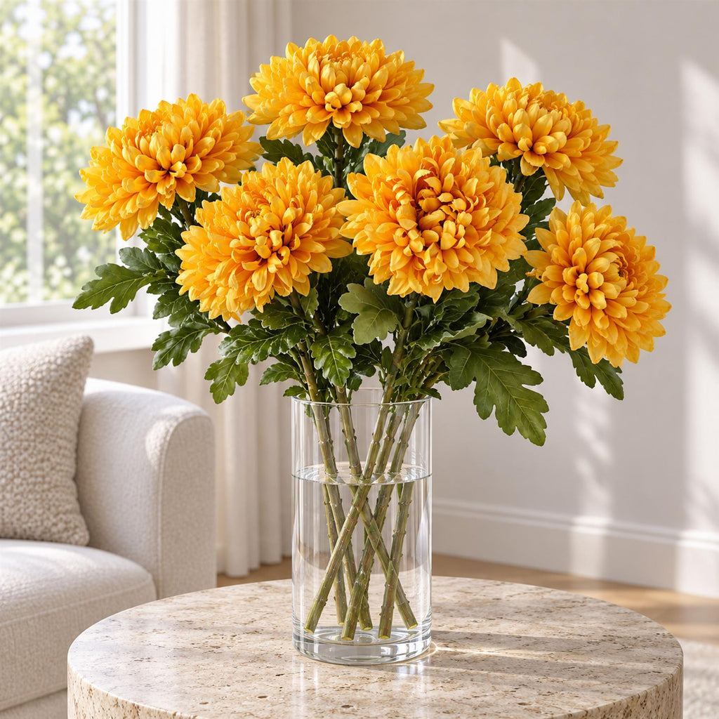 Pack of 6 x 75cm Extra Large Reflex Chrysanthemum - Gold styled in a room