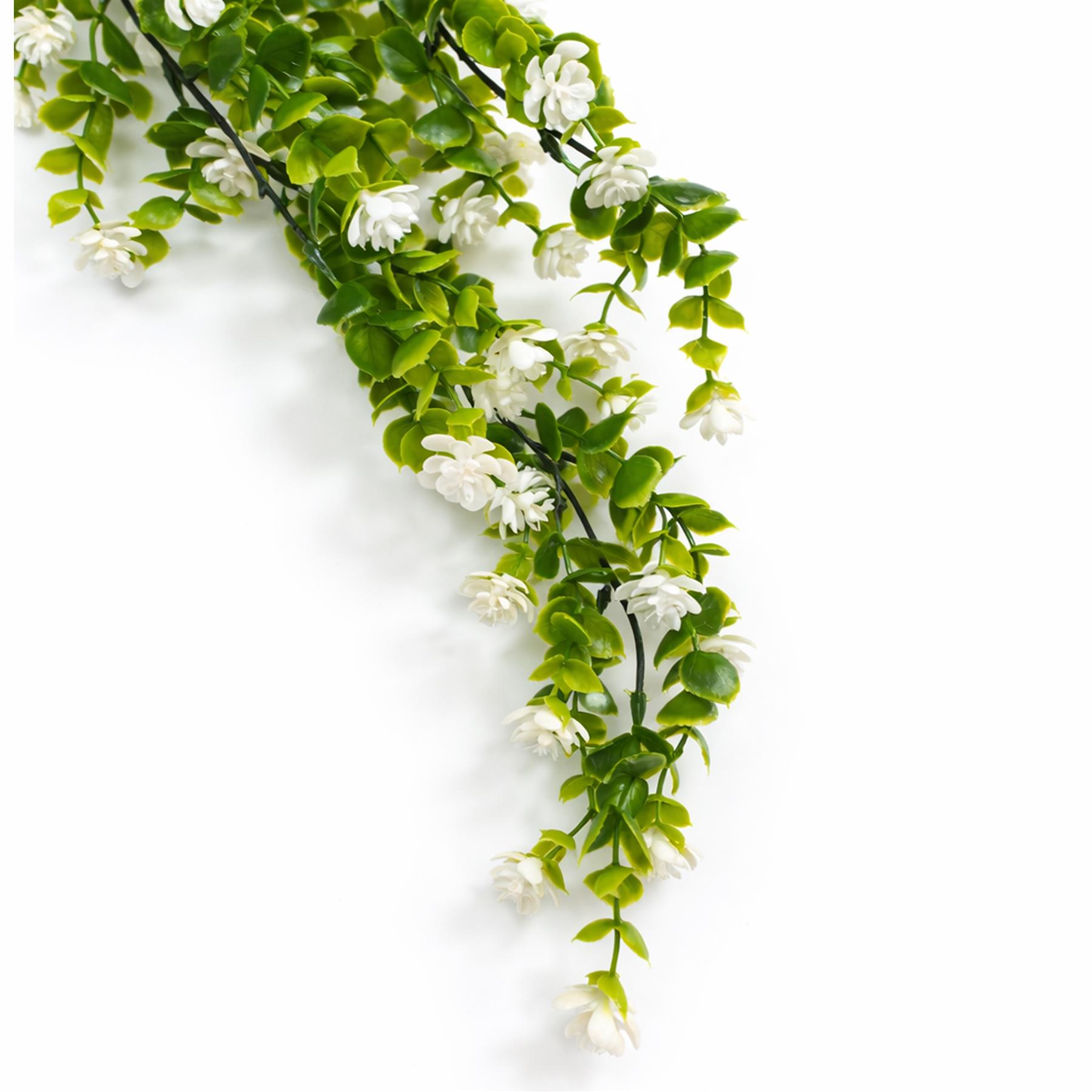 70cm Artificial Trailing Green & White Flowering Hanging Plant Faux Foliage