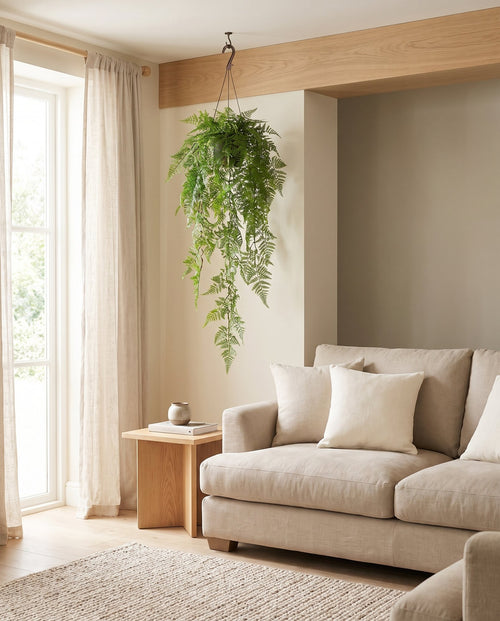 100cm Artificial Hanging Maidenhair Fern Plant Dark Green styled in a room