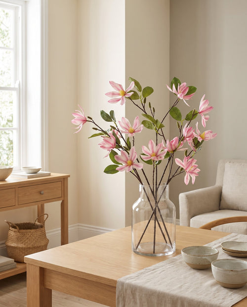 100cm Pink Magnolia Floral Spray Artificial styled in a room