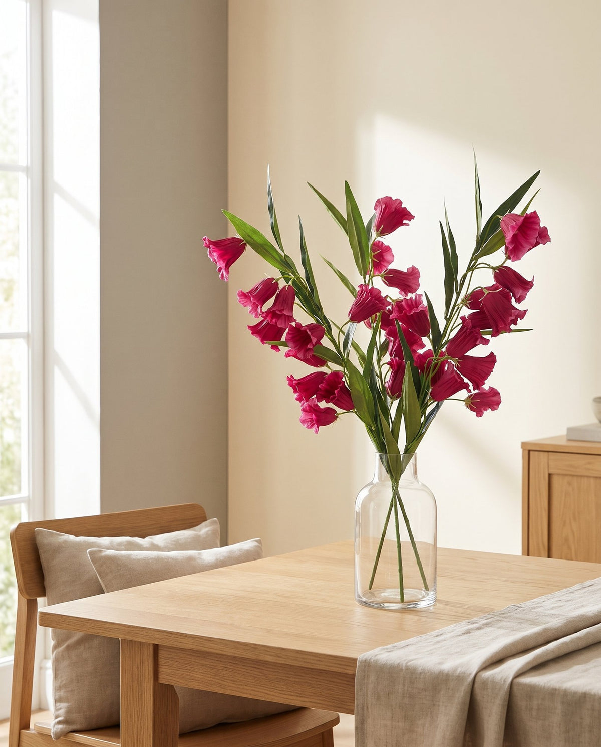 100cm Trumpet Artificial Flower Stem Fuchsia Pink styled in a room