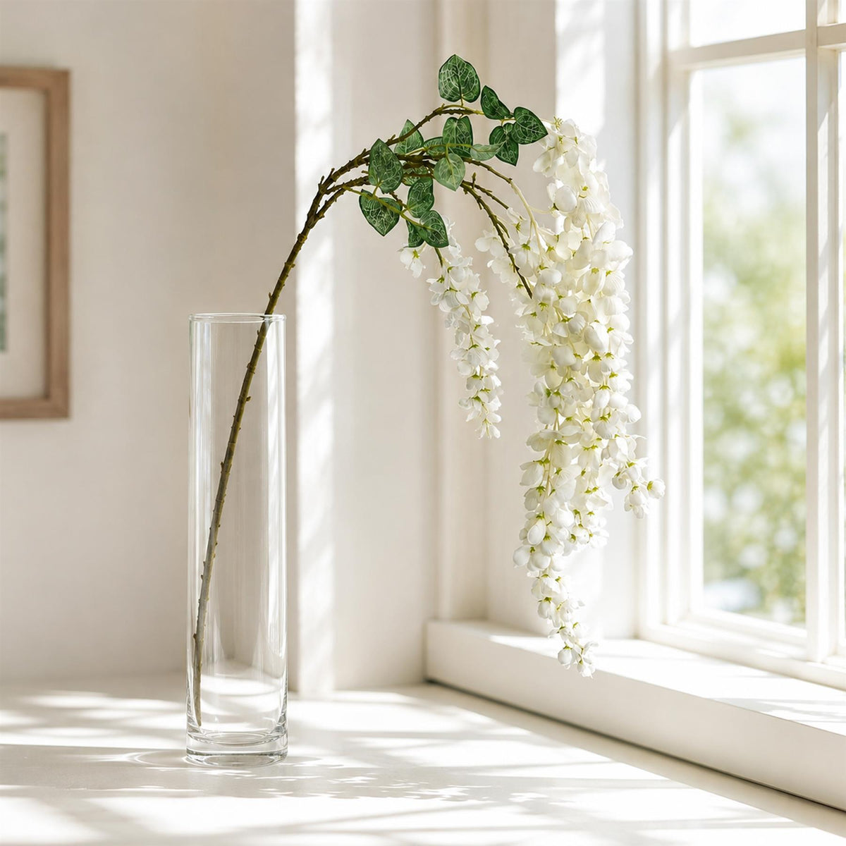 Pack of 6 x 110cm Artificial White Wisteria Flower Sprays