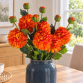 Pack of 6 x 75cm Artificial Dahlia PomPom Flower Stem Orange styled in a room