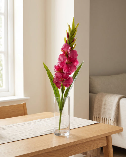 115cm Artificial Pink Gladioli Stem styled in a room