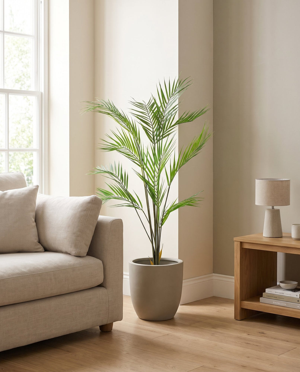 118cm Artificial Palm Tree- Unpotted 11 Leaves styled in a room