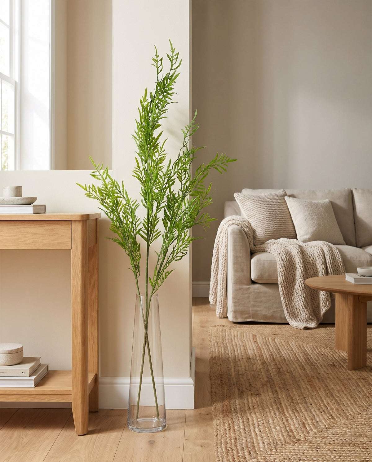 120cm Artificial Boston Fern Stem styled in a room