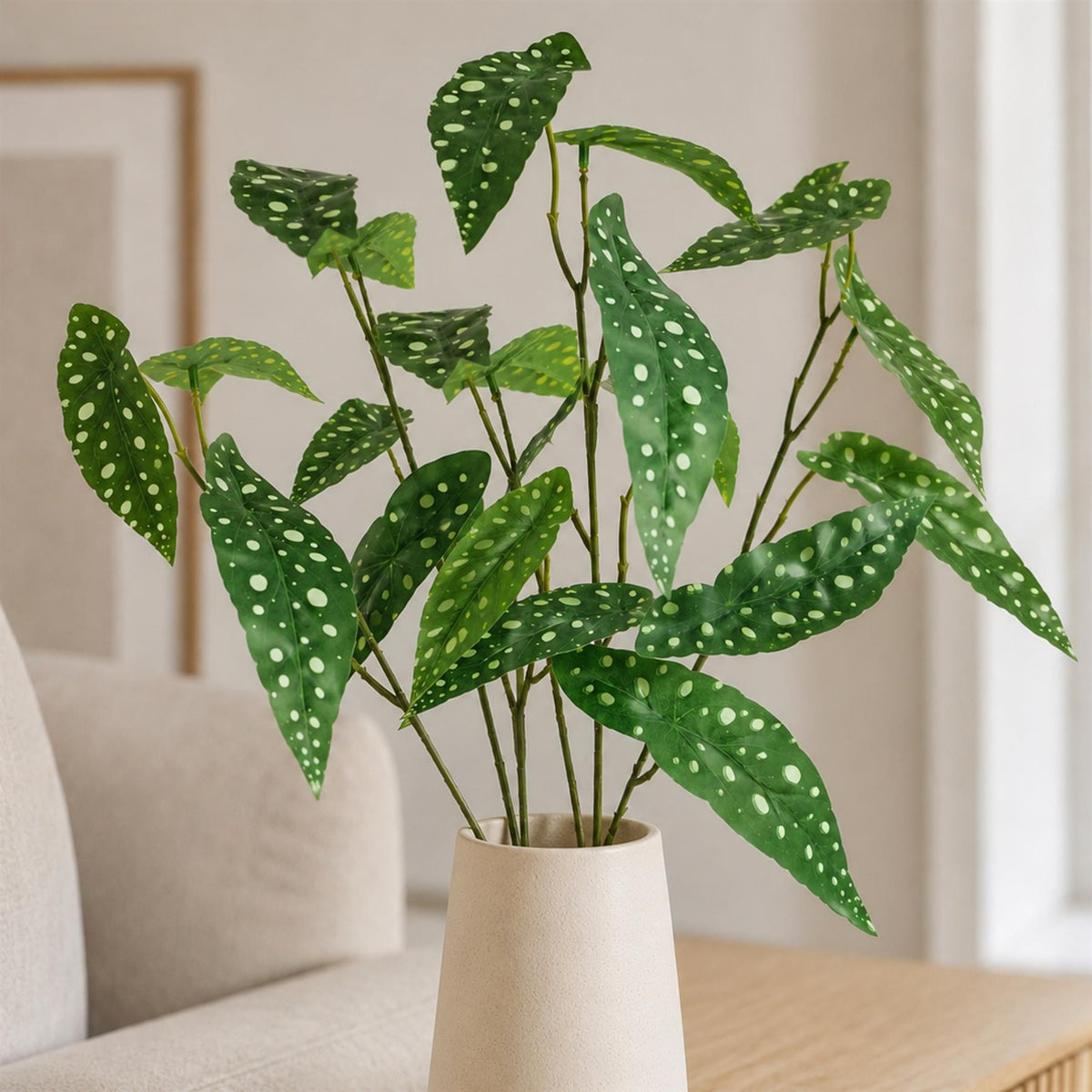 Pack of 6 x 80cm Artificial Begonia Maculata Polka Dot Foliage Stems