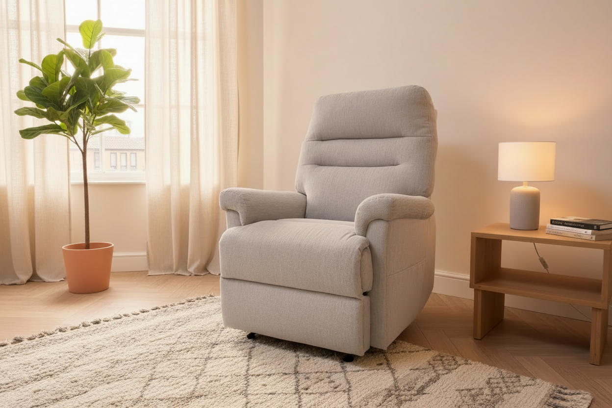 Serenity Lift & Rise Recliner Chair – Soft Silver Grey Fabric