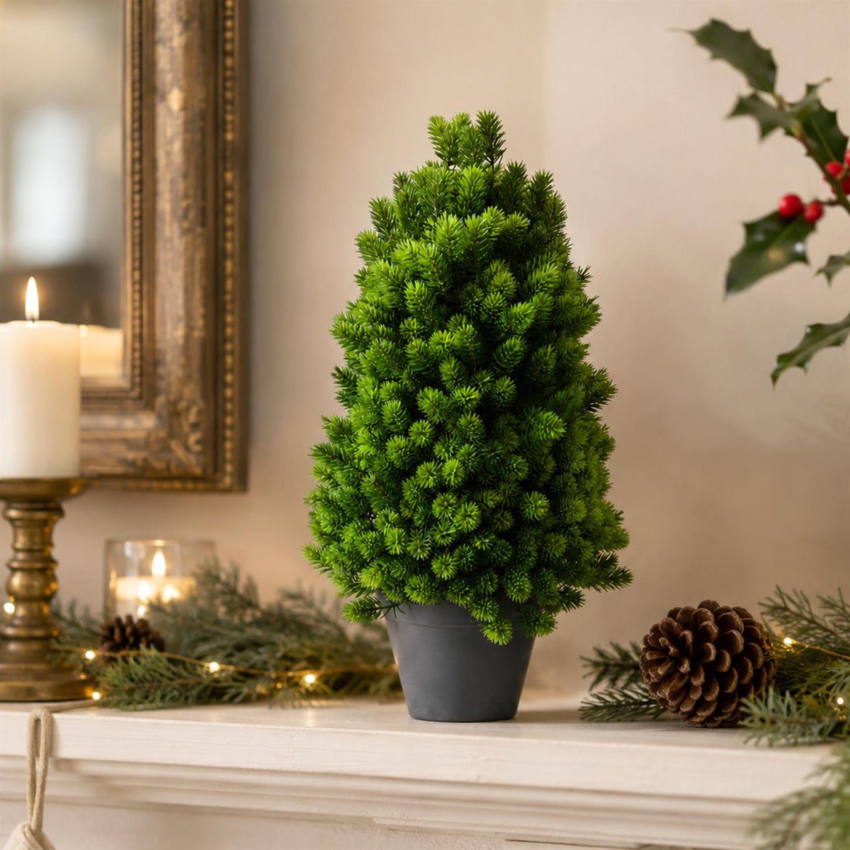 34cm Artificial Mini Pine Tree in Black Pot