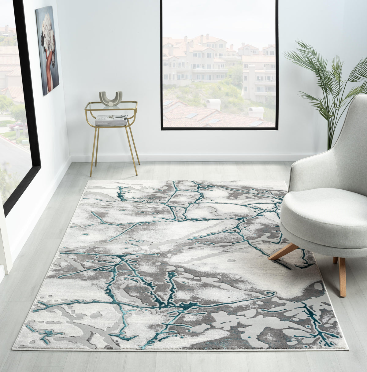 Bianco 185Kb Cream / Teal Rug