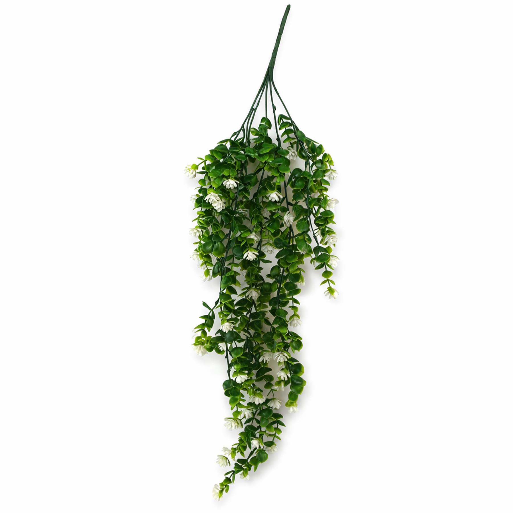 70cm Artificial Trailing Green & White Flowering Hanging Plant Faux Foliage