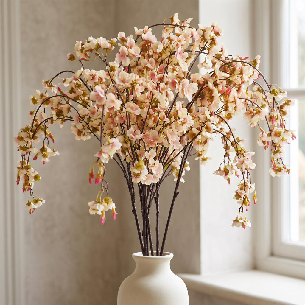 Pack of 6 x 110cm Natural Pink Trailing Cherry Stem Artificial styled in a room