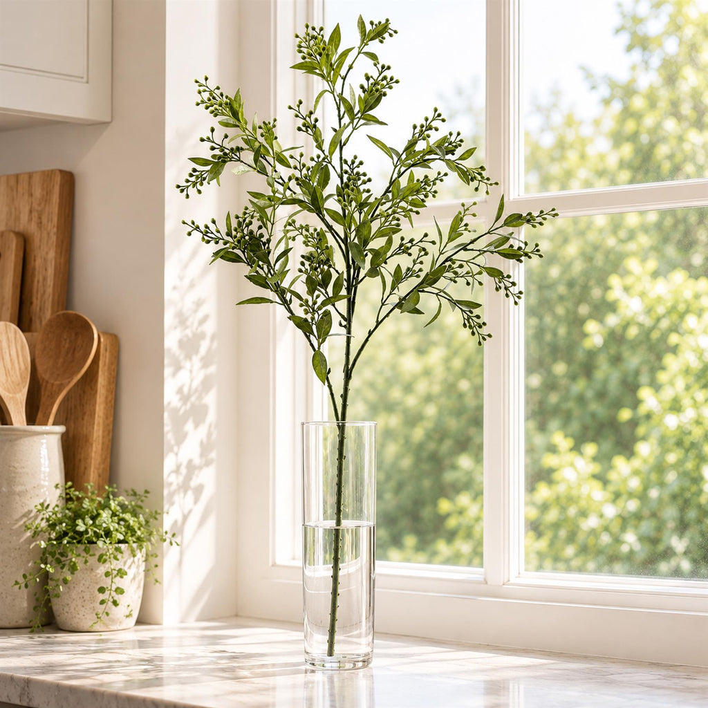 Pack of 6 x 96cm Artificial Green Leaf and Seed Foliage Sprays