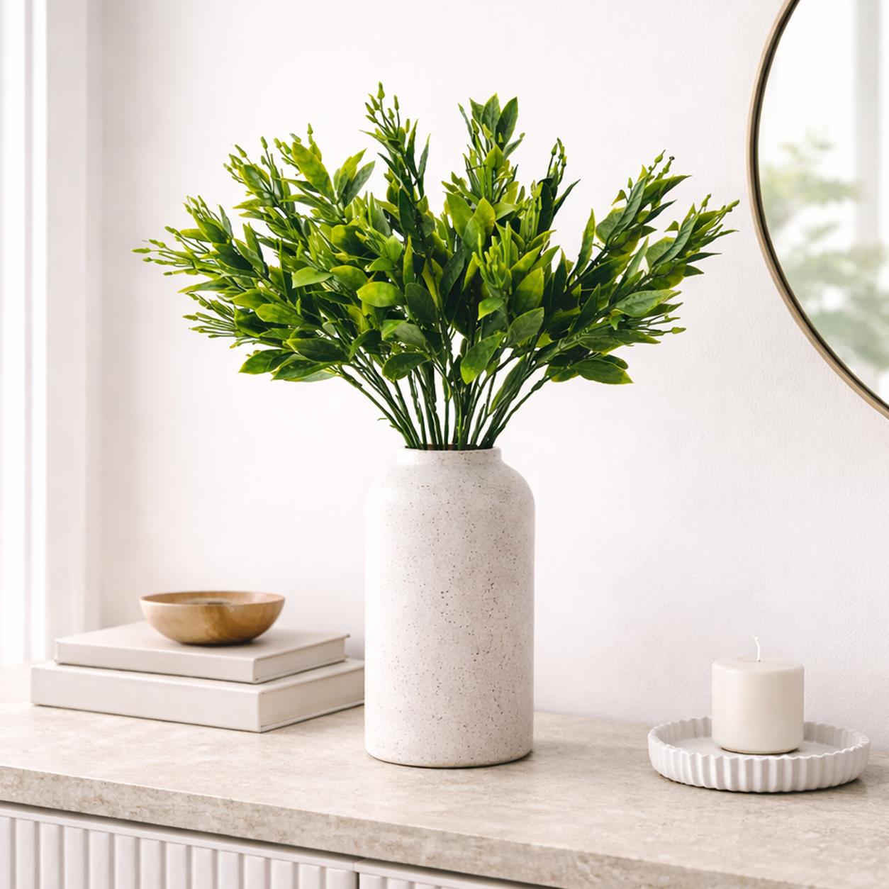 32cm Artificial Green Foliage Spray Stem – Faux Leafy Decorative Greenery