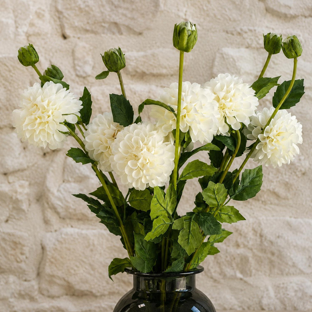 Pack of 6 x 75cm Artificial Dahlia PomPom Flower Stem Cream styled in a room
