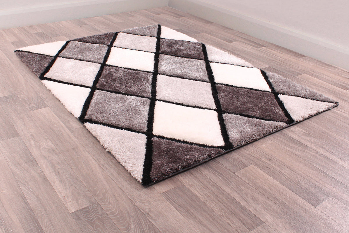 3D Carved Diamond Grey Rug