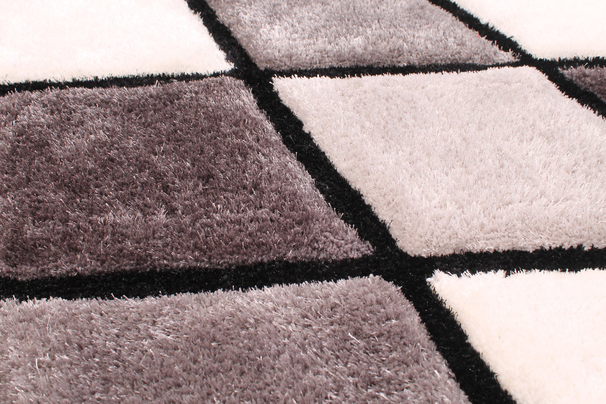 3D Carved Diamond Grey Rug