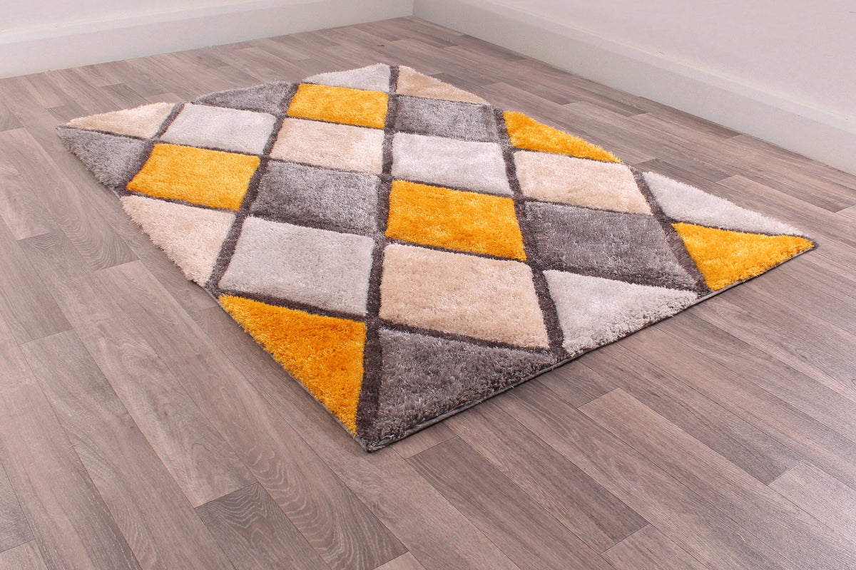 3D Carved Diamond Ochre Rug