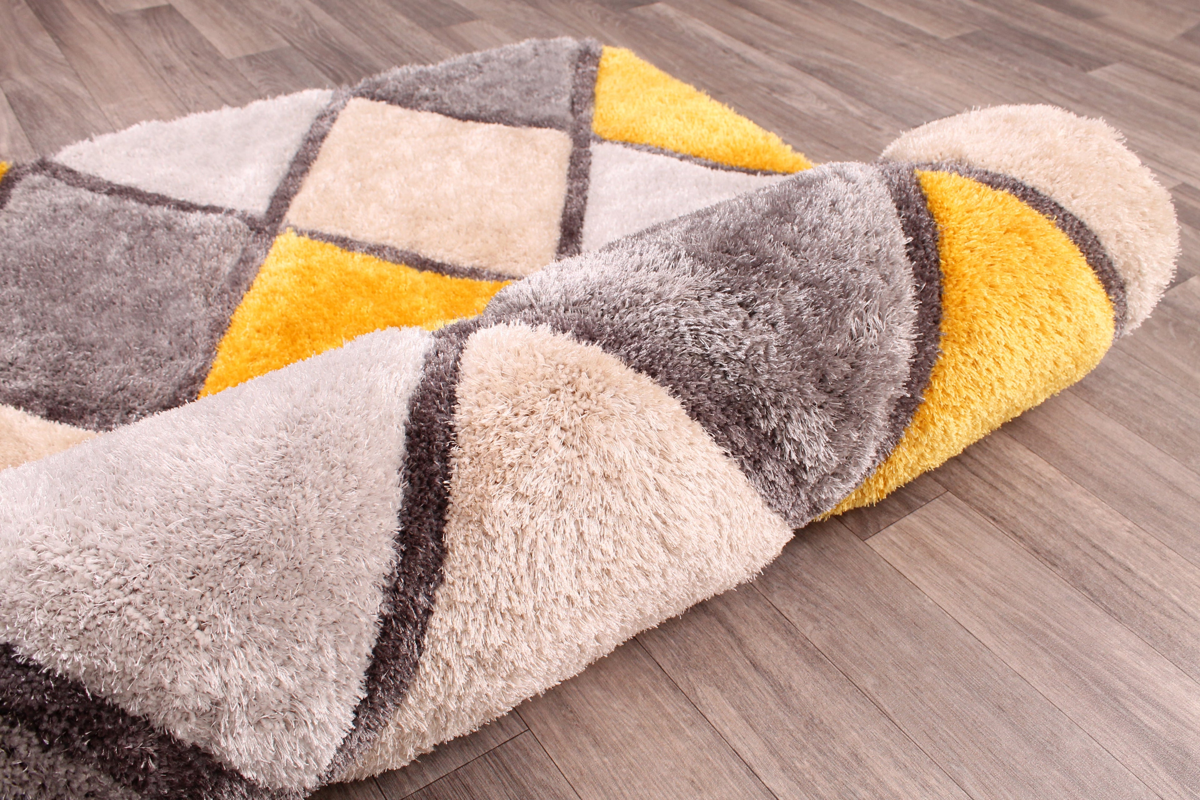 3D Carved Diamond Ochre Rug