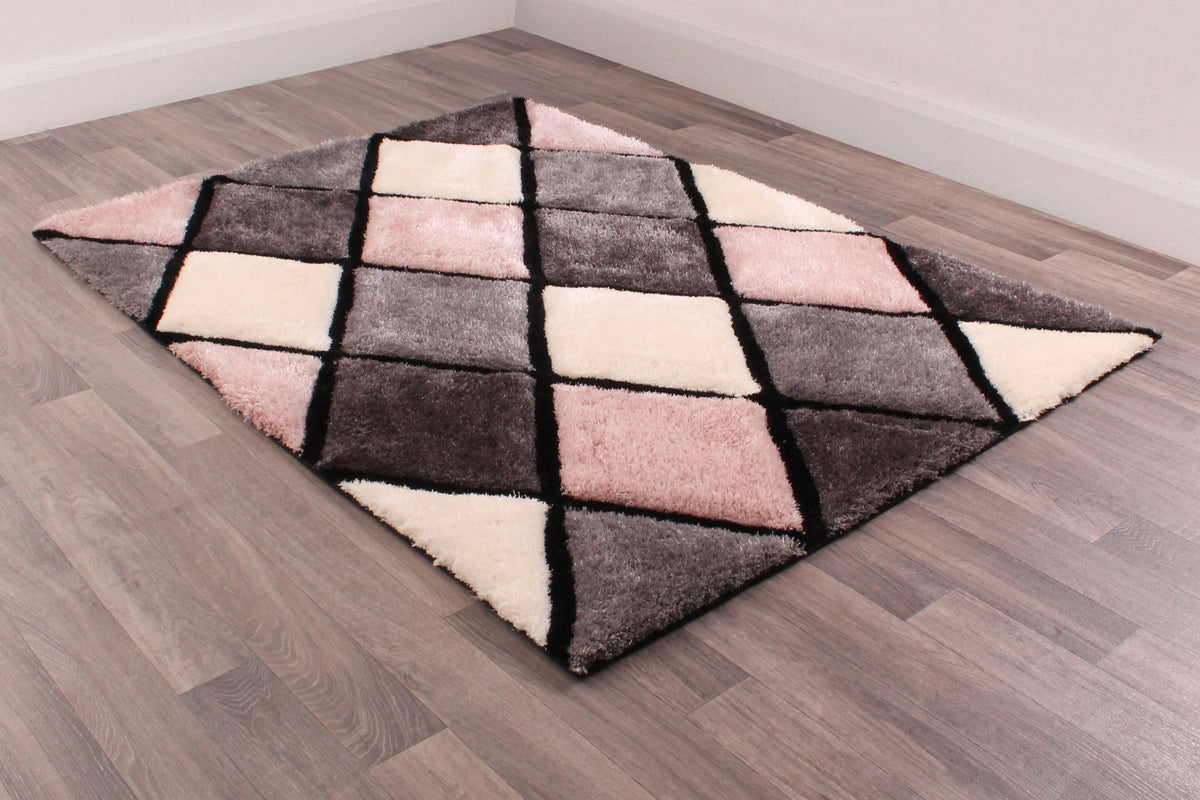 3D Carved Diamond Blush Rug