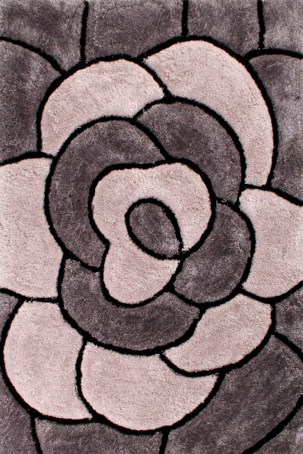 3D Carved Rose Charcoal Rug