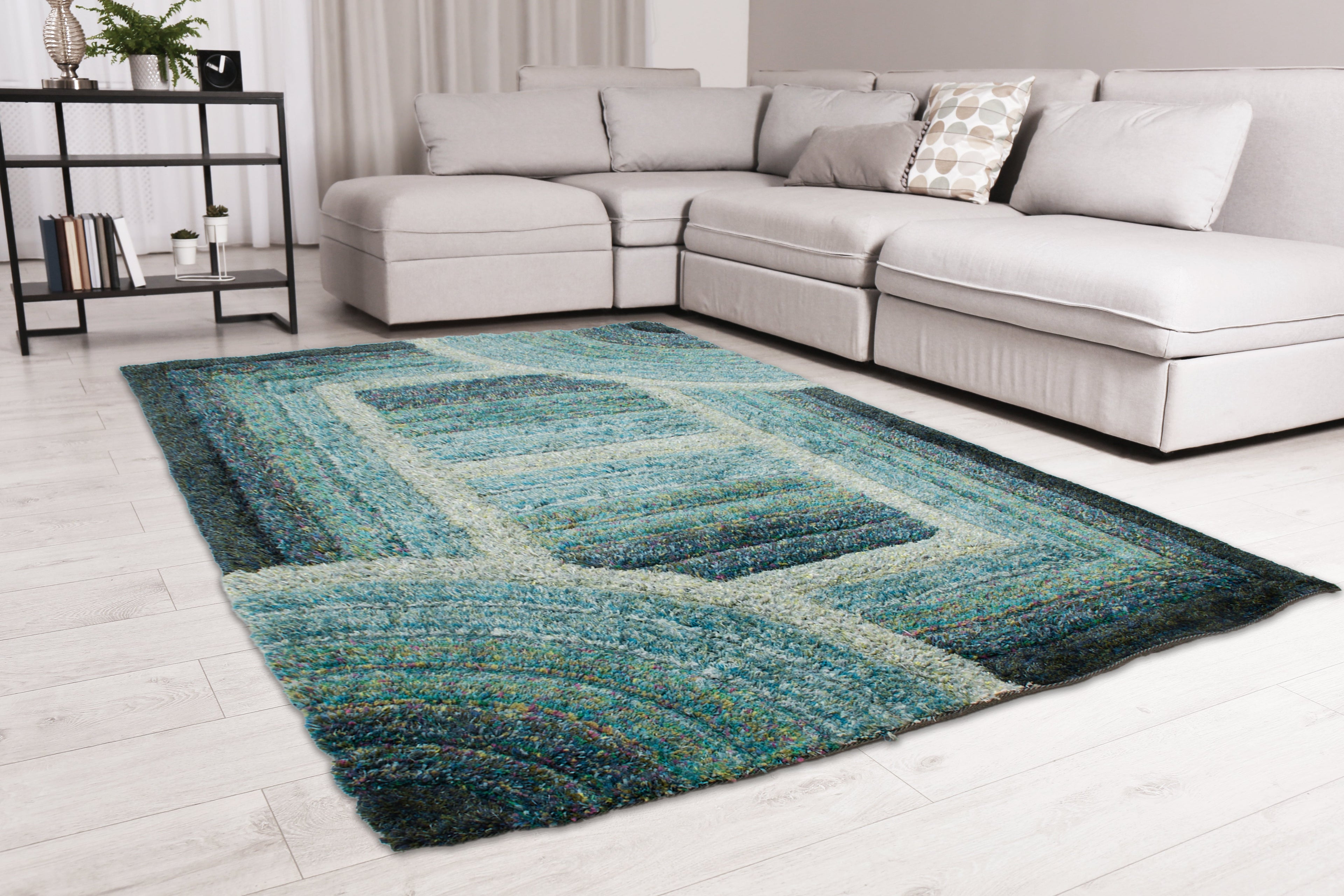 3D Shaggy Trellis Blue Rug 160 x 230cm