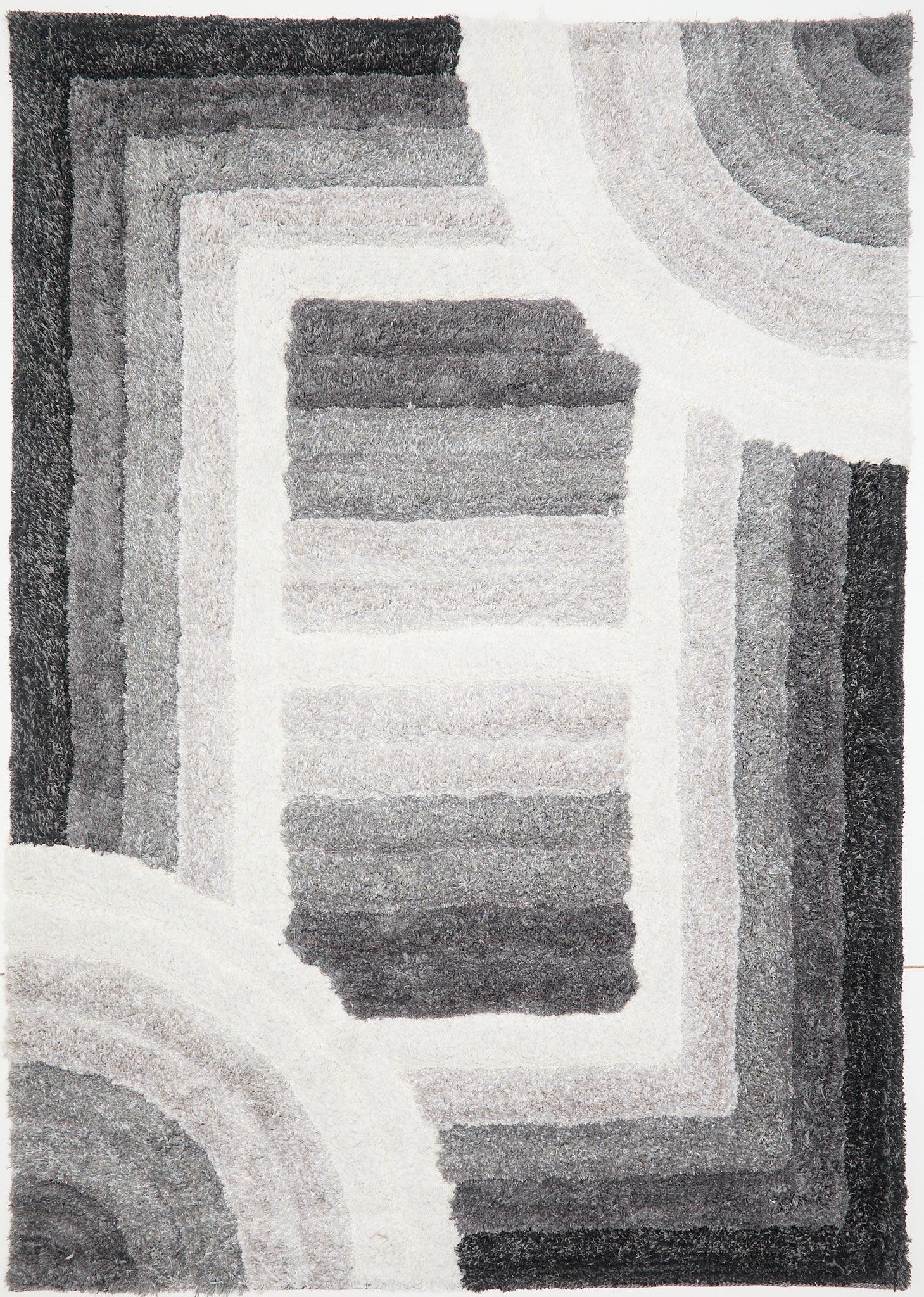 3D Shaggy Trellis Grey Rug