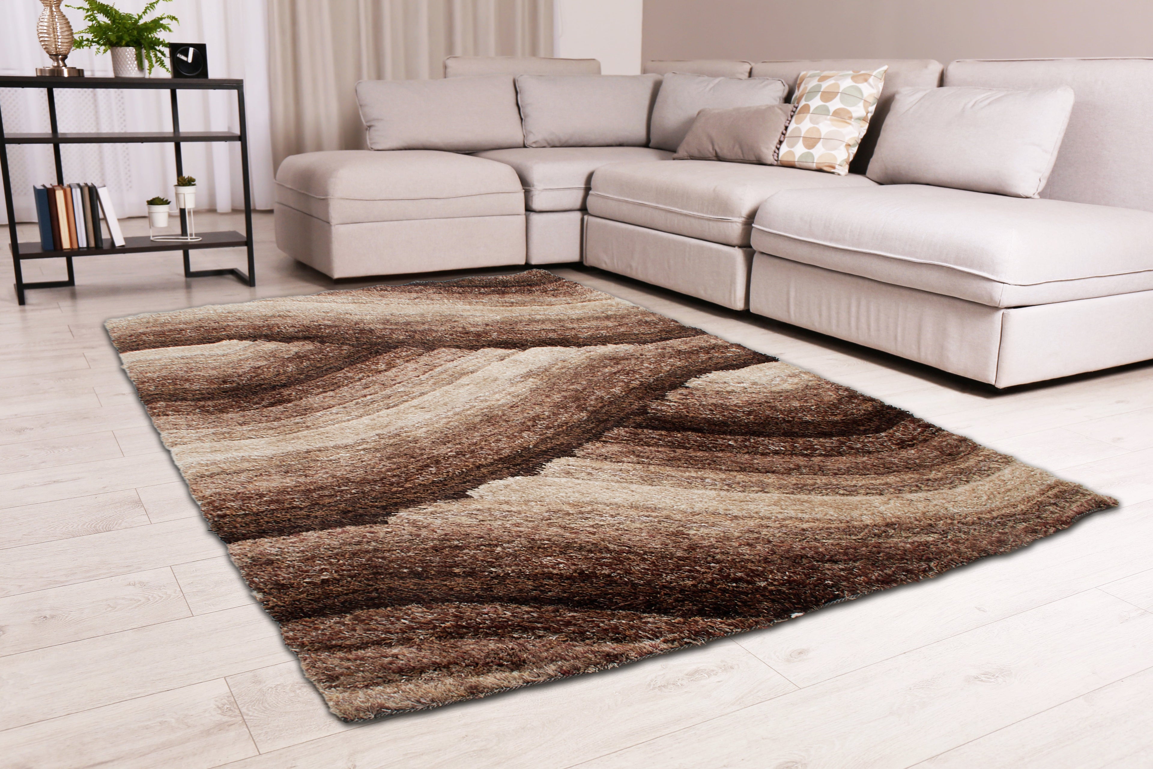 3D Shaggy Wave Mocha Rug 160 x 230cm