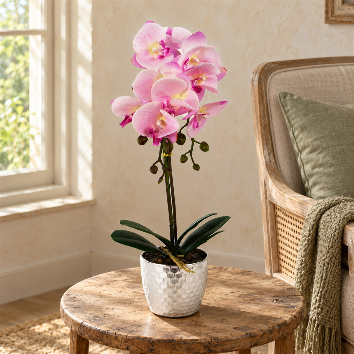 50cm Phalaenopsis Orchid Artificial - Light Pink Silver
