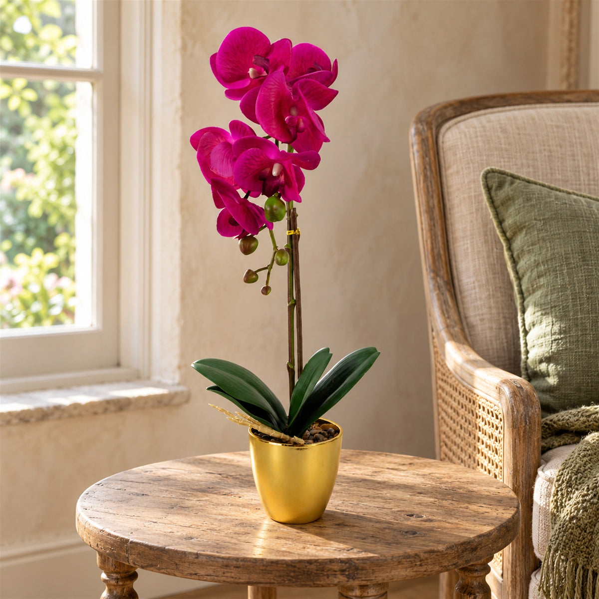 46cm Artificial Orchid Dark Pink / Gold