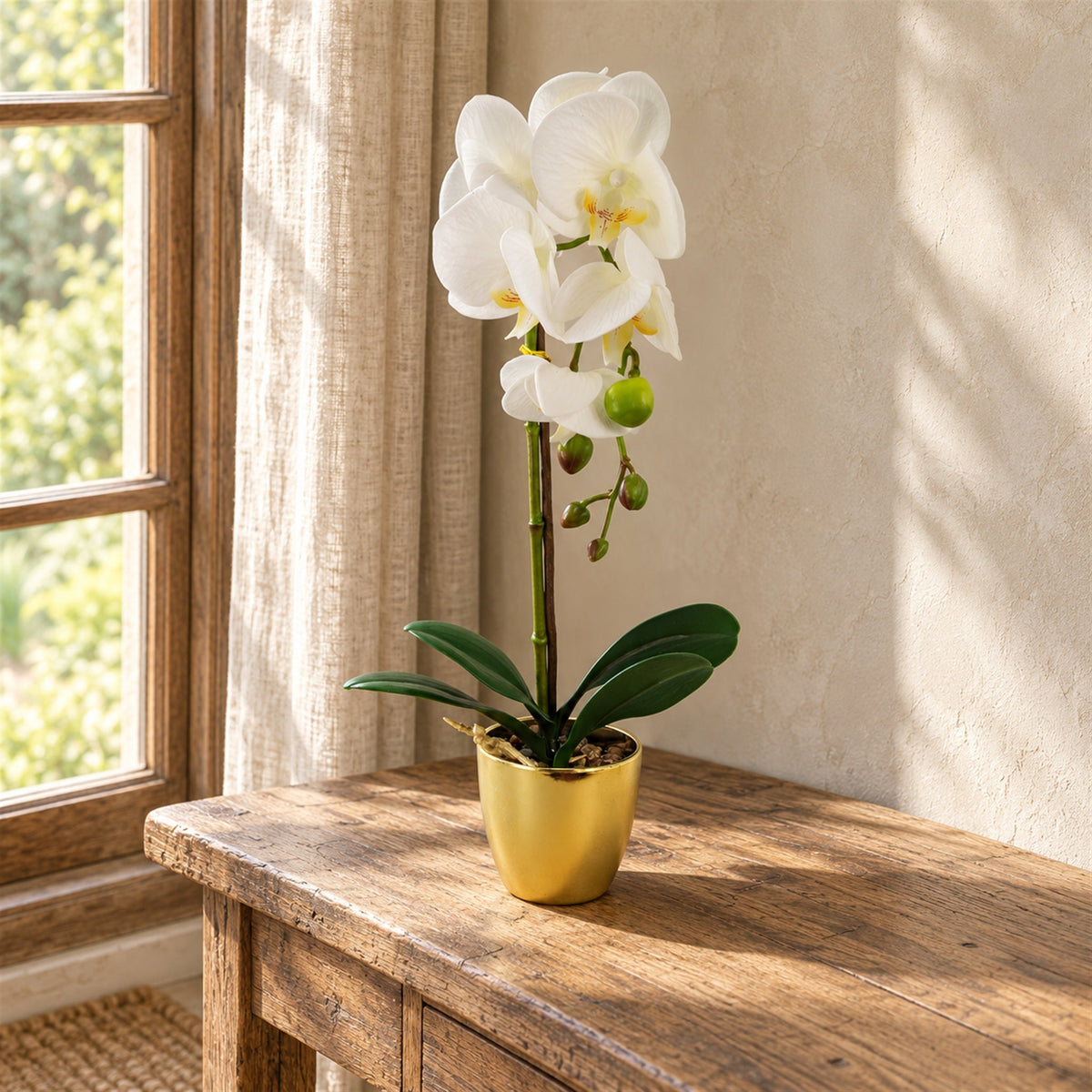 46cm Artificial Orchid Dark White / Gold