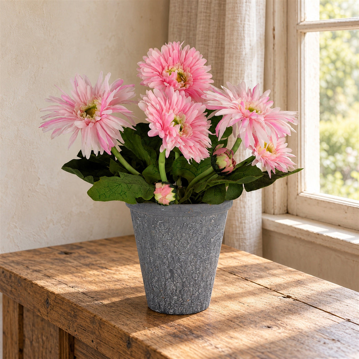33cm Artificial Potted Daisy Pink
