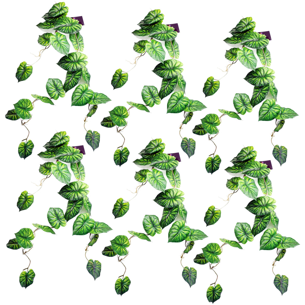 6 x 120cm Artificial Hanging Trailing Plant Alocasia Dragon Scale Green