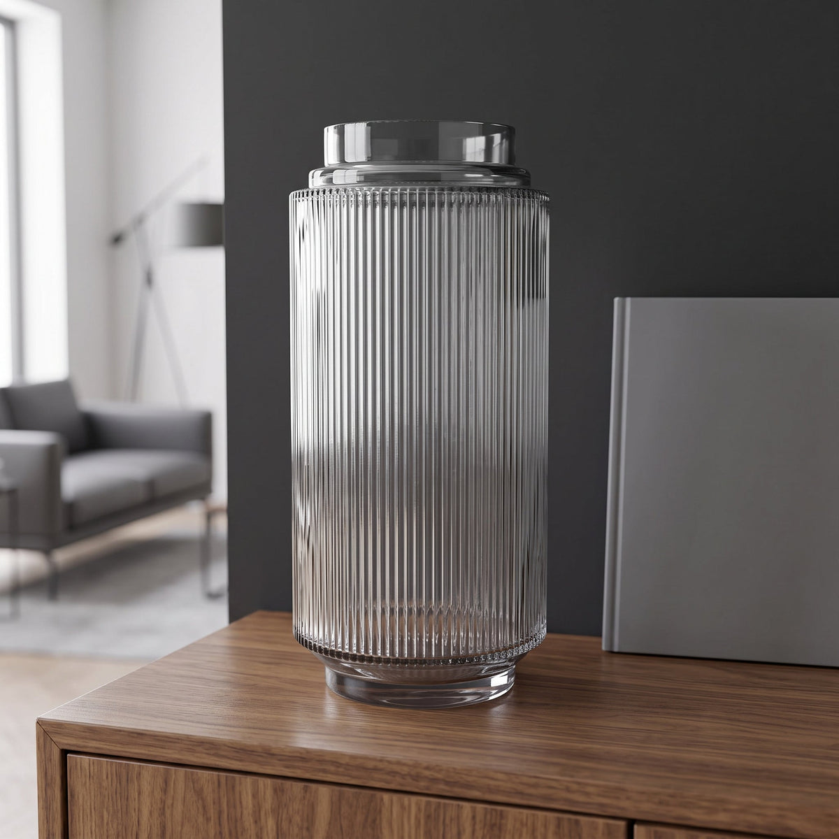 31cm Clear Ridged Glass Vase
