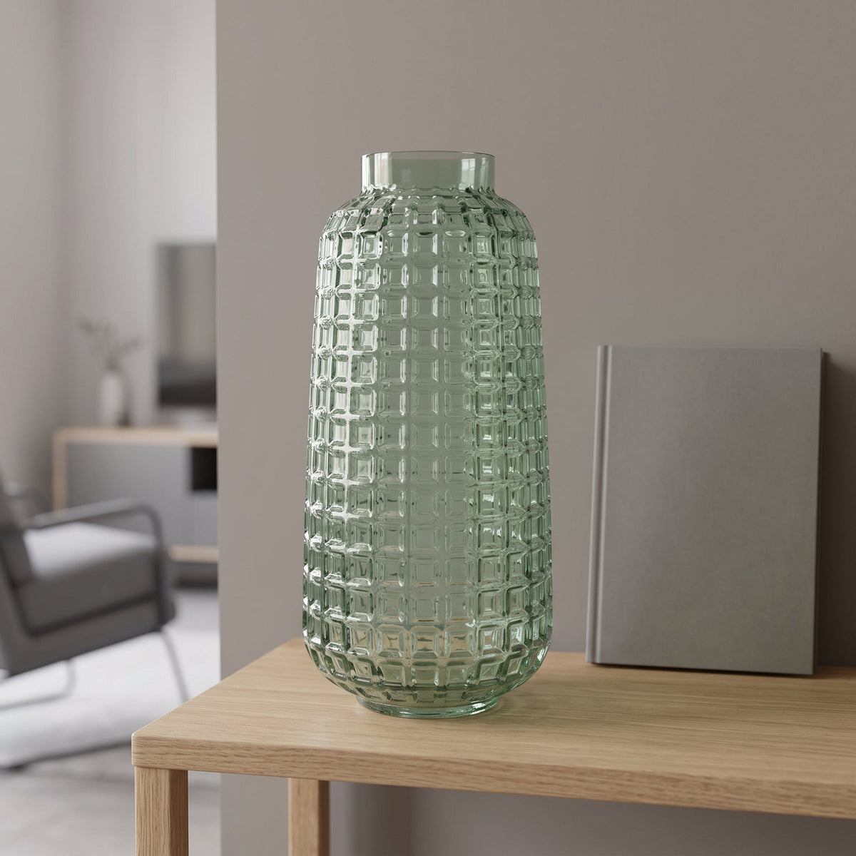 30cm Green Cube Glass Vase