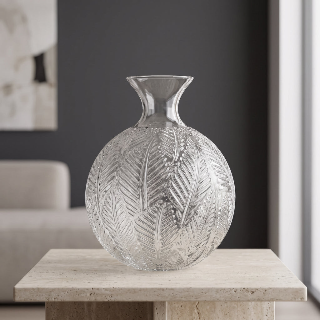 26cm Clear Fern Print Glass Bottle Vase