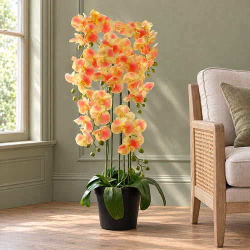 110cm Large Yellow Peach Orchid Plant - Artifcial - 41 REAL TOUCH flowers