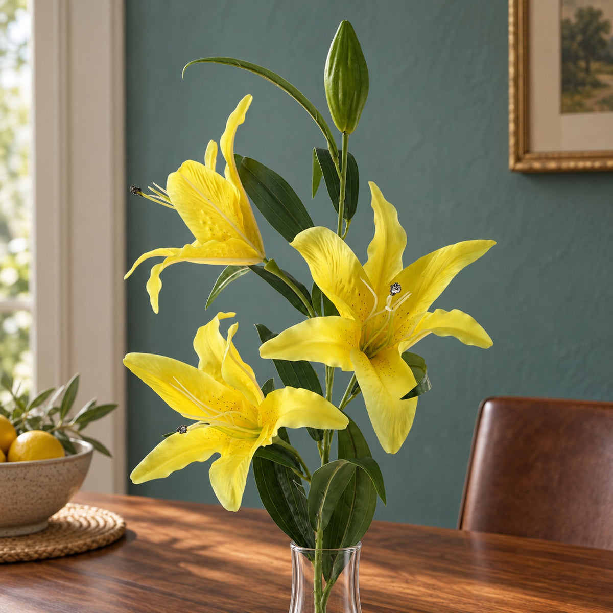 100cm Large Yellow Lily Stem - 3 Flowers