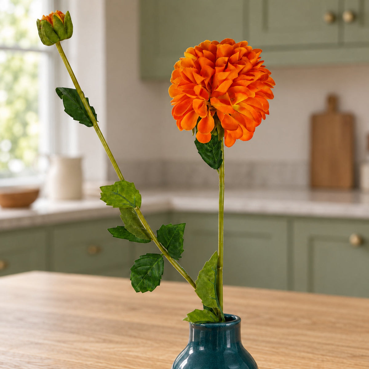 75cm Artificial Dahlia PomPom Flower Stem Orange