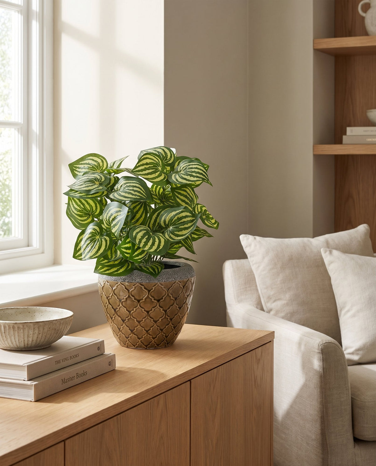 45cm Artificial Watermelon Style Leaves Plant styled in a room