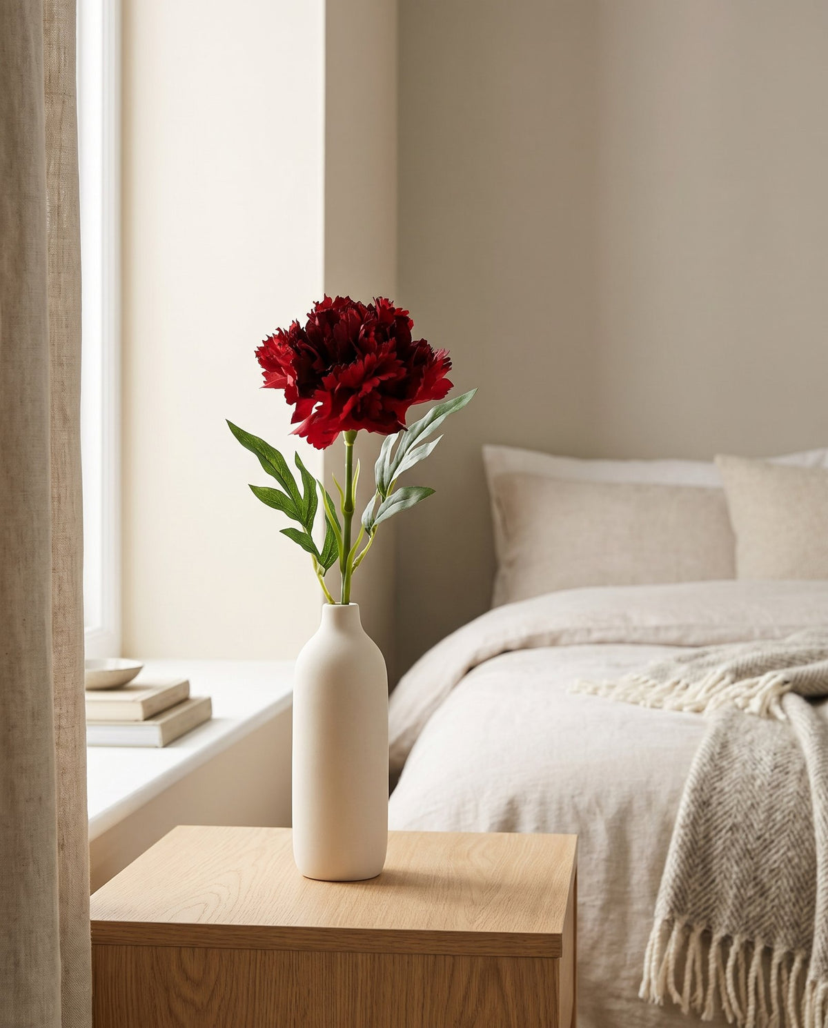 50cm Single Red Carnation Artificial Flower styled in a room