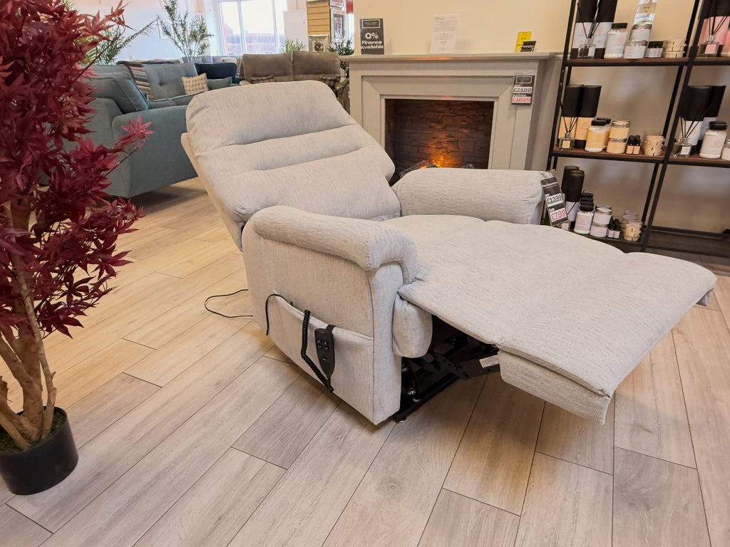 Serenity Lift & Rise Recliner Chair – Soft Silver Grey Fabric