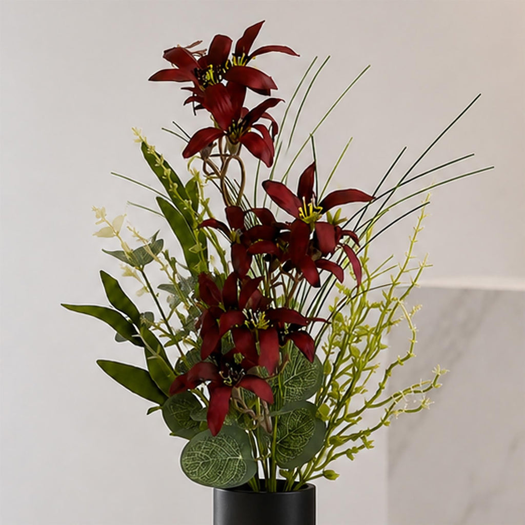 Pack of 6 x 50cm Artificial Burgundy Lily Wildflower Bouquets