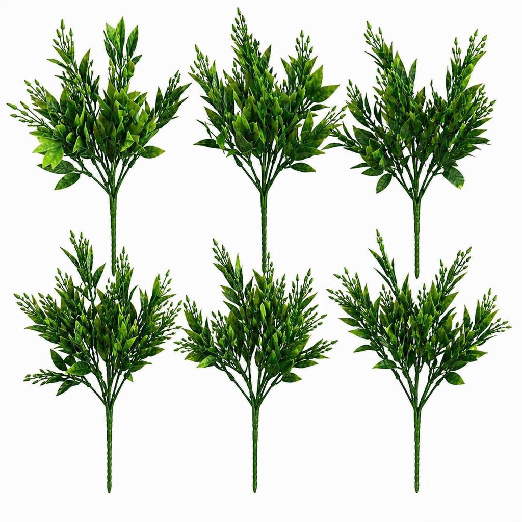 Pack of 6 x 32cm Artificial Green Foliage Spray Stem Faux Leafy Decorative Greenery