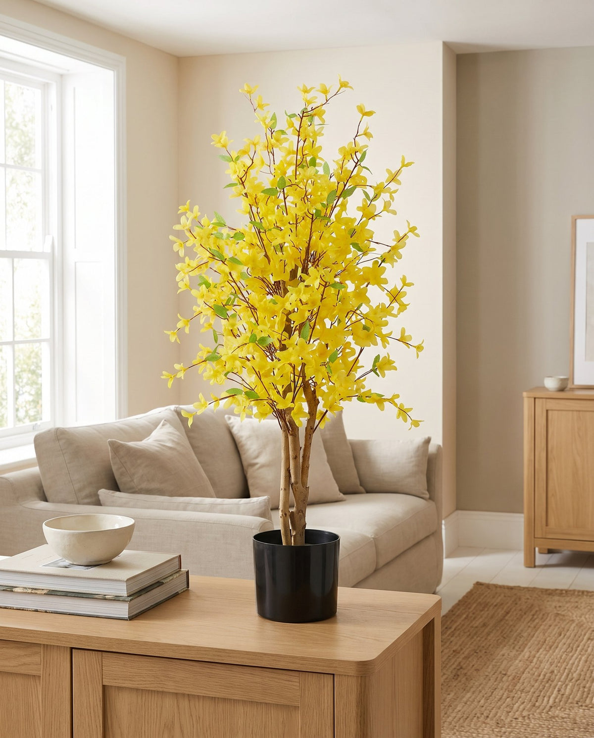 60cm Artificial Forsythia Tree styled in a room