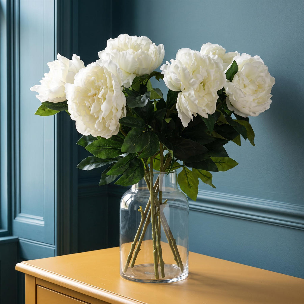 Pack of 6 x 80cm Artificial White Peony Stem styled in a room