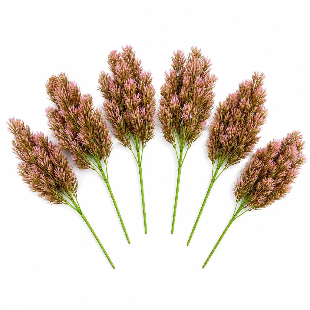 Pack of 6 x 75cm Artificial Pink Heather Fern Bush Stem