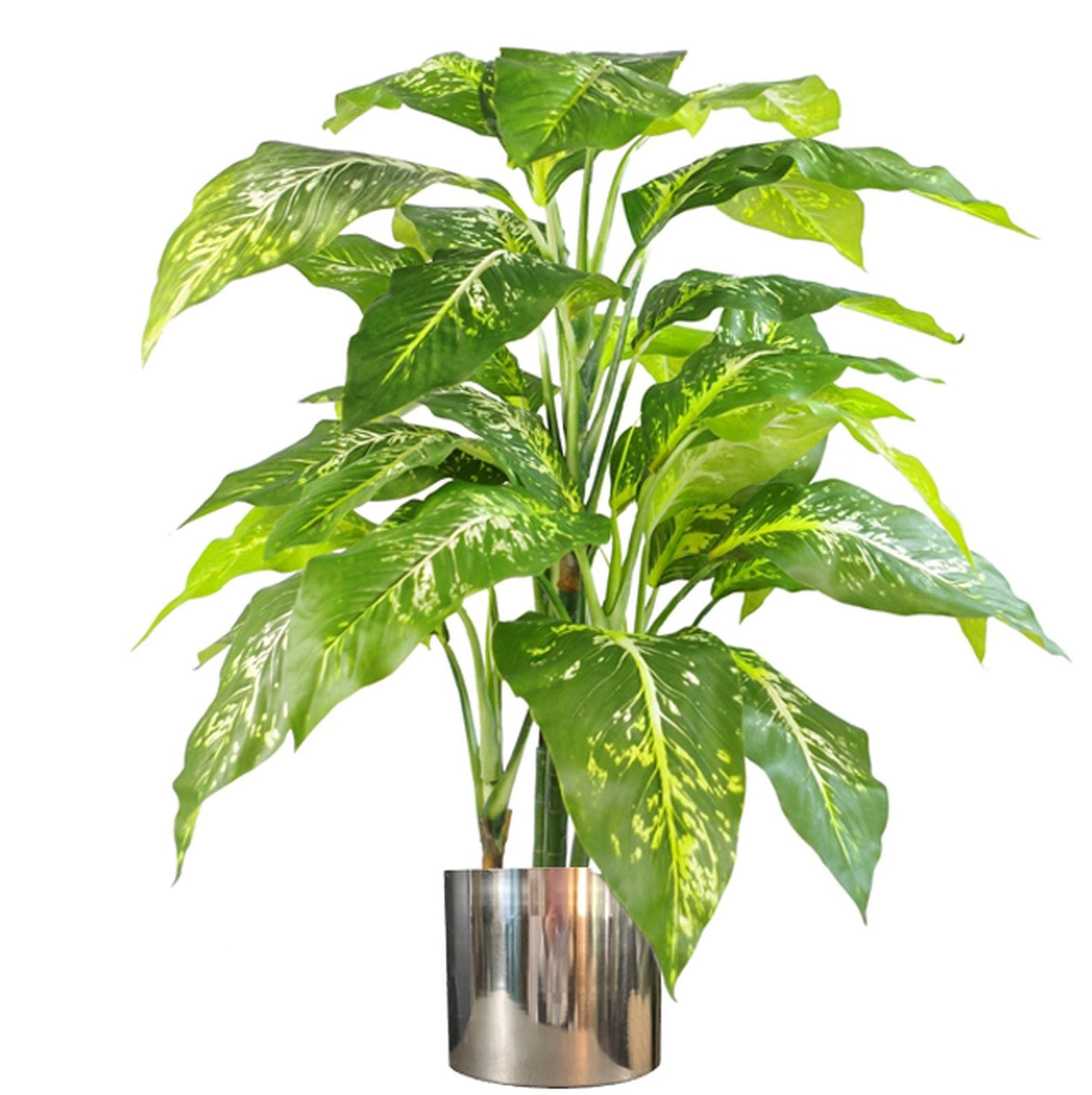 100cm Large Fox's Aglaonema (Spotted Evergreen) Tree Artificial Plant with Silver Metal Planter
